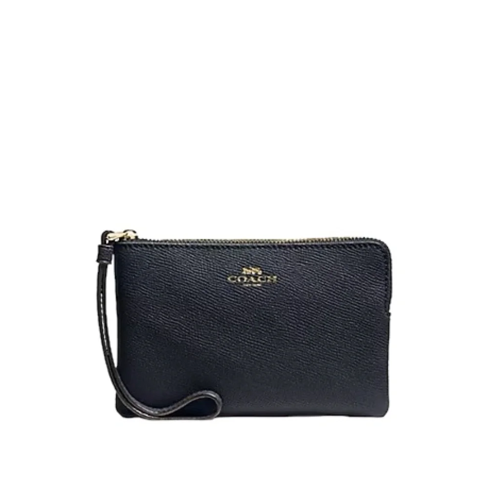 NEW‎ COACH CORNER ZIP WRISTLET IN CROSSGRAIN LEATHER, NAVY BLUE